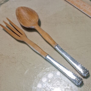 Prestige Silver and Wood Salad Fork & Spoon